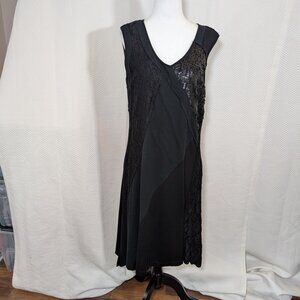 Robert Kitchen Black Mixed Media Dress Lace Mesh & Sequins Size Large Whimsigoth